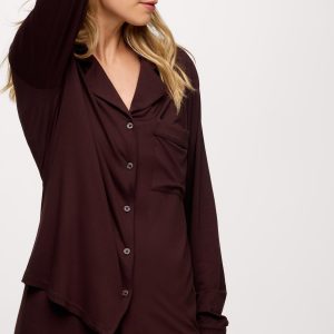 Long Sleeve Button-Up Pajama Shirt | Espresso