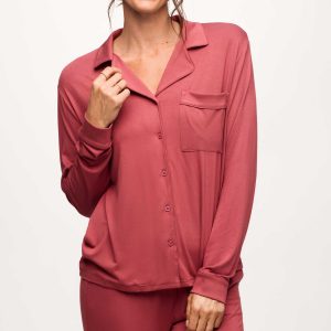 Long Sleeve Button-Up Pajama Shirt | Mauve