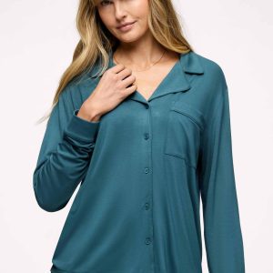 Long Sleeve Button-Up Pajama Shirt | Ocean