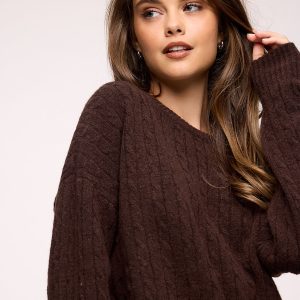 Cozy Knit Cable Crewneck Sweater | Heather Espresso