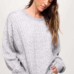 Cozy Knit Cable Crewneck Sweater | Heather Grey
