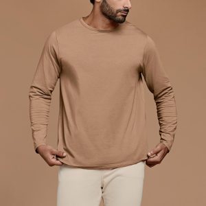 Long Sleeve Curved Hem T-Shirt | Cinnamon