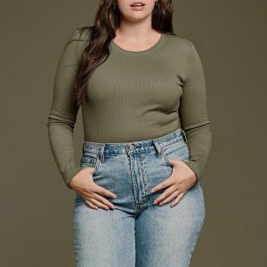 Long Sleeve Ribbed Crewneck Bodysuit | Olive