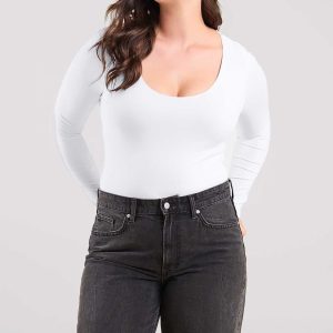 Long Sleeve Scoop Neck Bodysuit | White