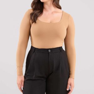 Long Sleeve Square Neck Bodysuit | Cinnamon