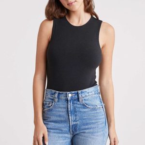 Cotton Stretch Classic Crewneck Tank Bodysuit | Black