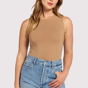 Cotton Stretch Classic Crewneck Tank Bodysuit | Cinnamon