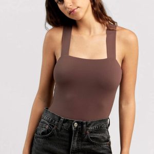 Square Neck Tank Bodysuit | Coffee