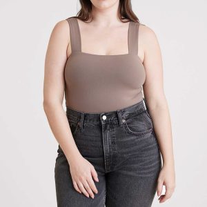 Square Neck Tank Bodysuit | Mocha