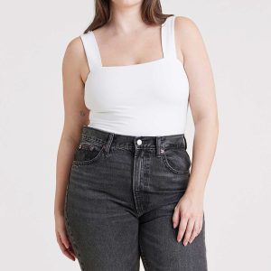 Square Neck Tank Bodysuit | White