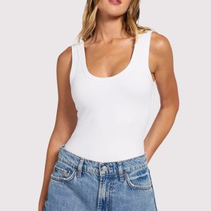 Seamless Scoop Tank Bodysuit | White