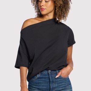 Vintage Cotton Off The Shoulder T-Shirt | Black