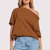 Vintage Cotton Off The Shoulder T-Shirt | Chocolate