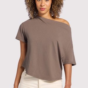 Vintage Cotton Off The Shoulder T-Shirt | Mocha