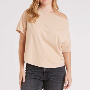 Vintage Cotton Off The Shoulder T-Shirt | Oat