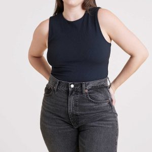 Ribbed Crewneck Tank Bodysuit | Black