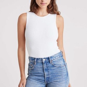 Ribbed Crewneck Tank Bodysuit | White