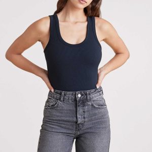 Ribbed Scoop Tank Bodysuit | Black