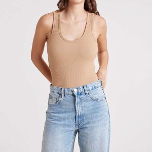 Ribbed Scoop Tank Bodysuit | Cinnamon