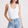 Ribbed Scoop Tank Bodysuit | White