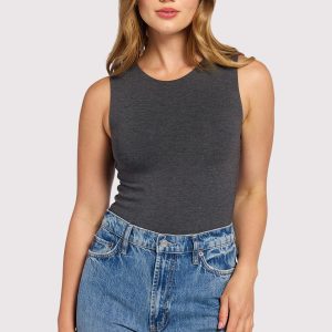 Cotton Stretch Classic Crewneck Tank Bodysuit | Heather Charcoal