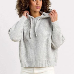 Cozy Knit Ribbed Sweater Hoodie | Heather Grey