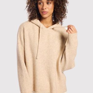 Cozy Knit Ribbed Sweater Hoodie | Heather Oat