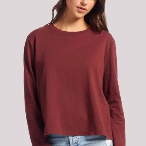 Vintage Cotton Long Sleeve Everyday T-Shirt | Black Cherry