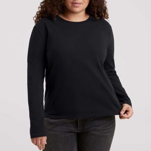 Vintage Cotton Long Sleeve Everyday T-Shirt | Black
