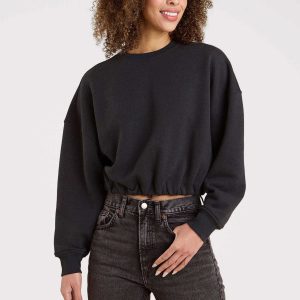 Vintage Fleece Cinch Waist Sweatshirt | Black