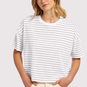 Soft Cotton Striped Boxy Tee | White/Mocha