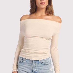 Slinky Rib Off-The-Shoulder Shirt | Bone