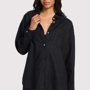 Linen Boyfriend Shirt | Black