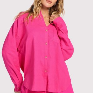 Linen Boyfriend Shirt | Fuchsia