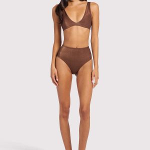 Shimmer High Waist Bikini Bottom | Coffee