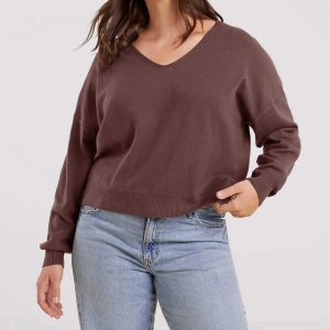 Luxe Knit V-Neck Sweater | Coffee
