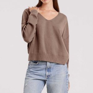 Luxe Knit V-Neck Sweater | Mocha
