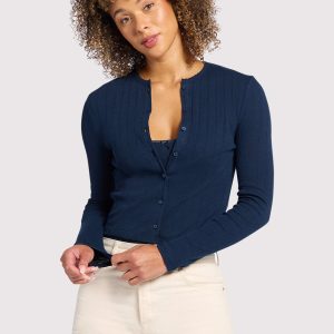 Pointelle Cardigan | Navy