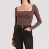 Long Sleeve Wide Square Neck Bodysuit | Coffee