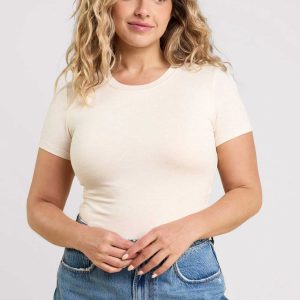 Cotton Stretch Short Sleeve Crewneck Bodysuit | Heather Bone