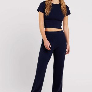 Ribbed Sweater Wide Leg Pant | Navy