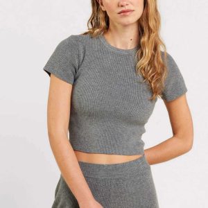 Ribbed Sweater Baby Tee | Charcoal