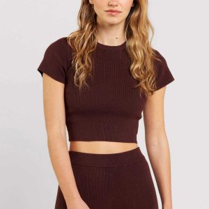 Ribbed Sweater Baby Tee | Coffee