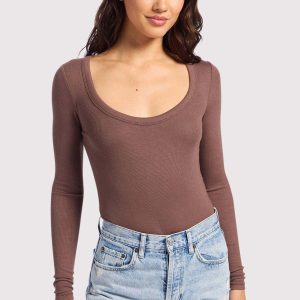 Slinky Rib Long Sleeve Bodysuit | Coffee