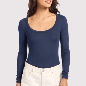 Slinky Rib Long Sleeve Bodysuit | Navy
