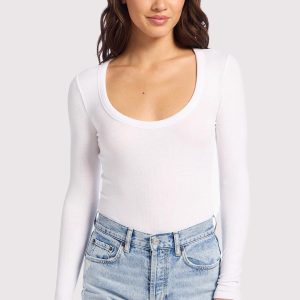 Slinky Rib Long Sleeve Bodysuit | White