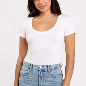 Slinky Rib Short Sleeve Bodysuit | White