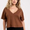 Boxy V-Neck Tee | Chocolate