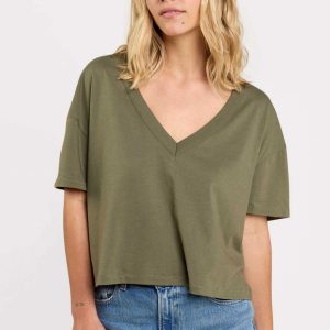 Boxy V-Neck Tee | Olive