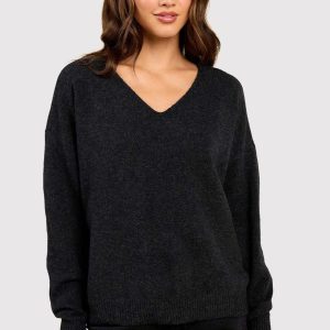 Cozy Knit V-Neck Sweater | Black